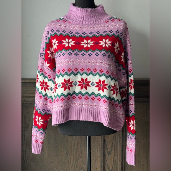 33 Degrees Sweaters - 32 Degrees Purple and Red Patterned Turtleneck Sweater holiday XL
